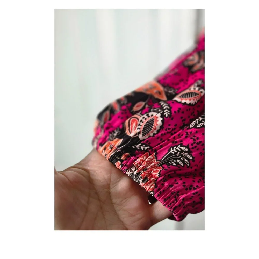 Lane Bryant 18 Dress Maxi Tiered Elastic Waist Ruffles Pink Brown